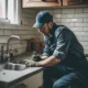 ВиК ремонти в Перник 2 883053 A plumber in coveralls and a hardhat is kneeling i xl 1024 v1 0