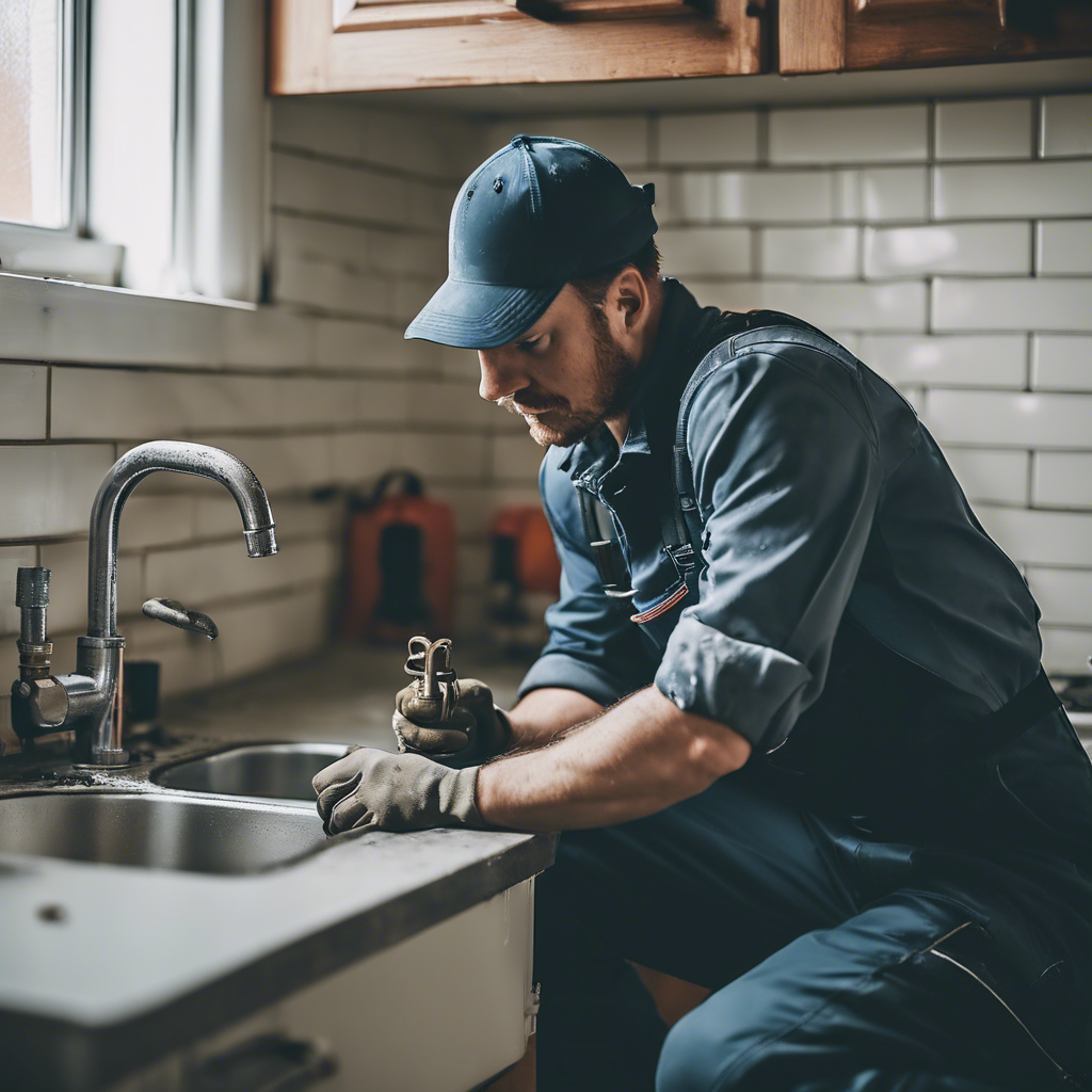 883053 A plumber in coveralls and a hardhat is kneeling i xl 1024 v1 0